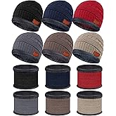Jeere 6 Sets Kids Winter Hat Scarf Set Warm Fleece Lining Knit Beanie Cap and Neck Warmer for 5-14 Years Boys Girls