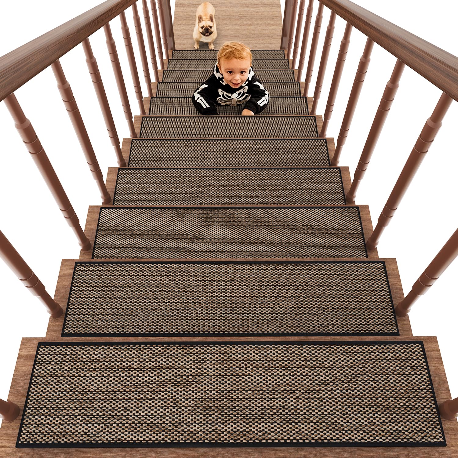 Photo 1 of PADOOR Non Slip Stair-Treads,Rubber Backing Stair-Runners for Wooden Steps,15PCS Residue Free Carpet Stair Treads for Kids and Dogs 8"x30" Black