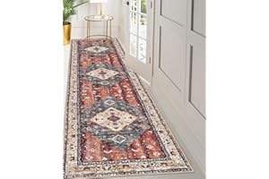 KOZYFLY Hallways Runner Rug 3x10 Ft Washable Tufted Rugs, Non Slip Kitchen Runner Rugs with Rubber Backing, Red Distressed Floor Carpet Runners for Entryway Indoor Hallway Kitchen Bedroom