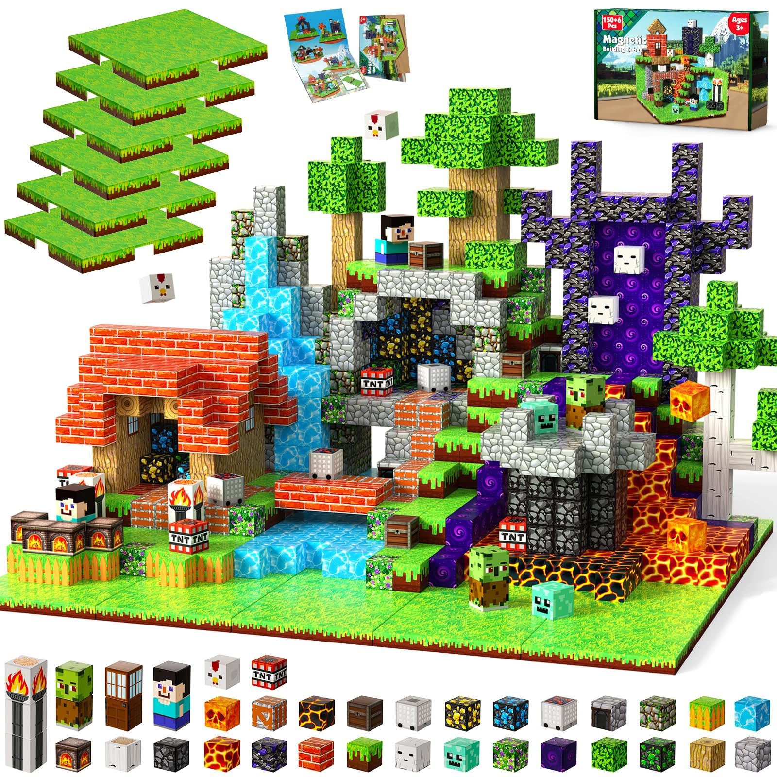 GraceDuck 150 PCS Magnetic Blocks with 6 Baseplate, Magnetic Building Cubes for Kids Ages 4-8, Stacking Blocks STEM Building Toys for Boys Girls Ages 3 4 5 6 7 8-12 Xmas Birthday Gifts — image 1