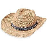 Wallaroo Hat Company Women’s Tahiti Cowboy (Dusty Blue) – Raffia Straw Western Hat | Wide Brim Sun Protection | Adjustable Fit, Natural Fiber, Stylish Festival & Outdoor Sun Hat