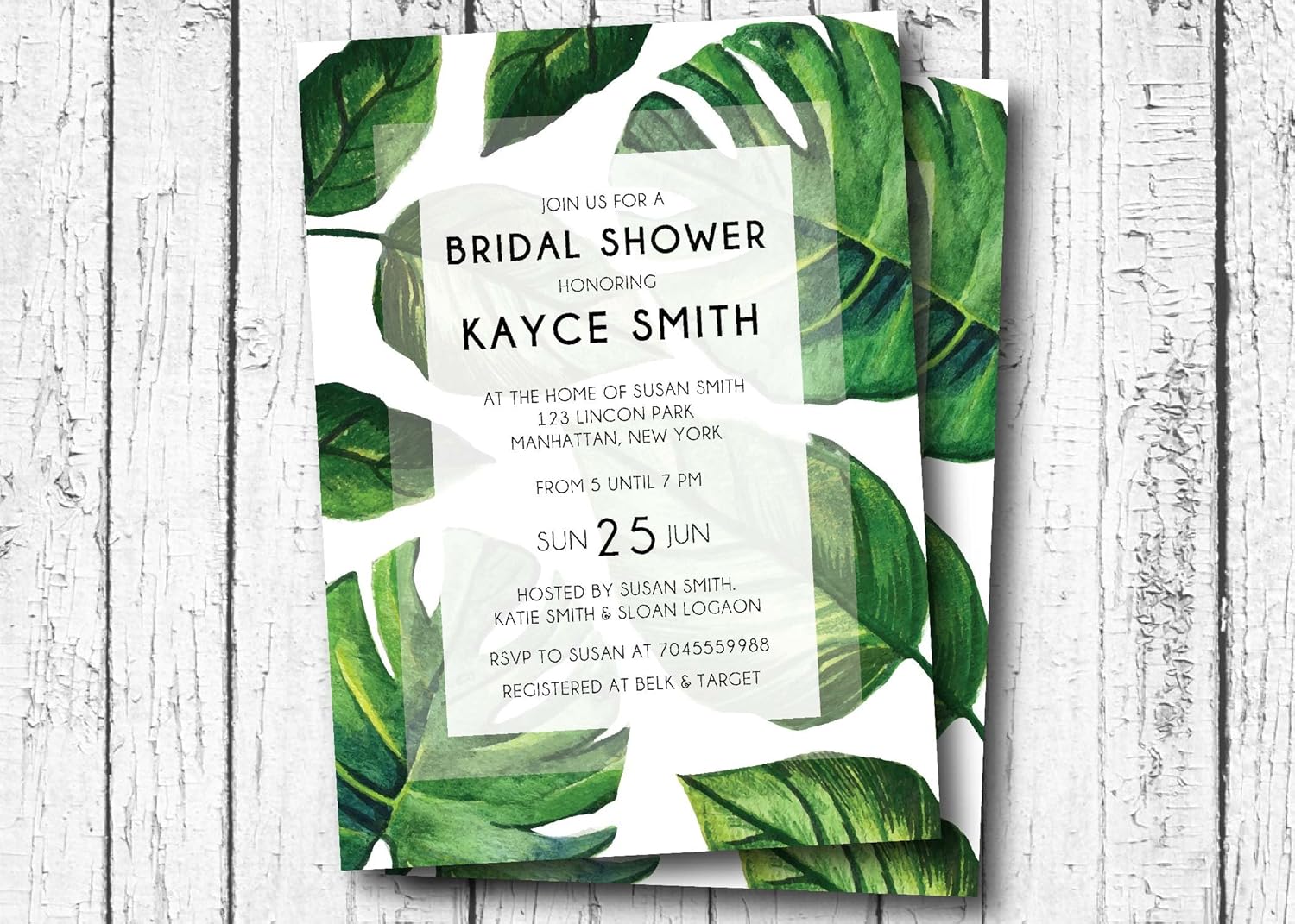 Amazon Com Tropical Bridal Shower Invitation Palm Trees Hibiscus