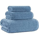 MICROFI Ring Spun Terry Microfiber Bath Towel Set, 3 Piece, Oversize, Quick Dry, Lint Free, Includes Bath, face, and Hand Towels (Blue)