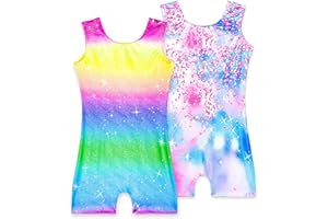 Nokecina 2 Pack Leotard for Girls Gymnastics Sparkly Tumbling Unitards with Shorts Sleeveless One Piece Biketards