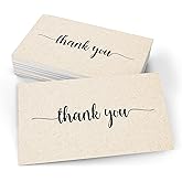 321Done Thank You Note Cards (Set of 50) 3" x 5" - Blank on Back - Made in USA, Cute Modern Script Kraft Tan Thick Cardstock, Small