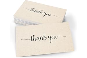 321Done Thank You Note Cards (Set of 50) 3" x 5" - Blank on Back - Made in USA, Cute Modern Script Kraft Tan Thick Cardstock, Small