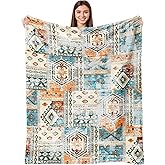 Aipon Boho Aztec Throw Blanket 50"x 60", Western Indian Native American Blanket Southwestern Decor, Orange Teal Soft Cozy Lightweight Throws Blankets Gifts for Women Men Couch Bed Sofa Chair