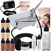 Belloccio Professional Beauty Airbrush Cosmetic Makeup System, Fair Shades | 4 Fair Shades of Foundation in 1/4 Ounce Bottles - Kit also Includes Airbrush, Compressor, Blush, Bronzer and Highlighters