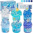 6 Packs Gradient Blue Slime Kit - Cloud, Butter & Clear, Crunchy for Kids With Various Add-ins, Non-Sticky Party Favors for Girls and Boys, 360ml (Ocean)