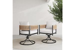 Grand patio Outdoor Dining Chair Set of 2, 2 Pieces Patio Dining Chairs, Metal Woven Wicker Swivel Patio Chairs with Light Beige Cushions for Backyard, Deck, Garden, Porch, Lawn and Poolside (Natural)