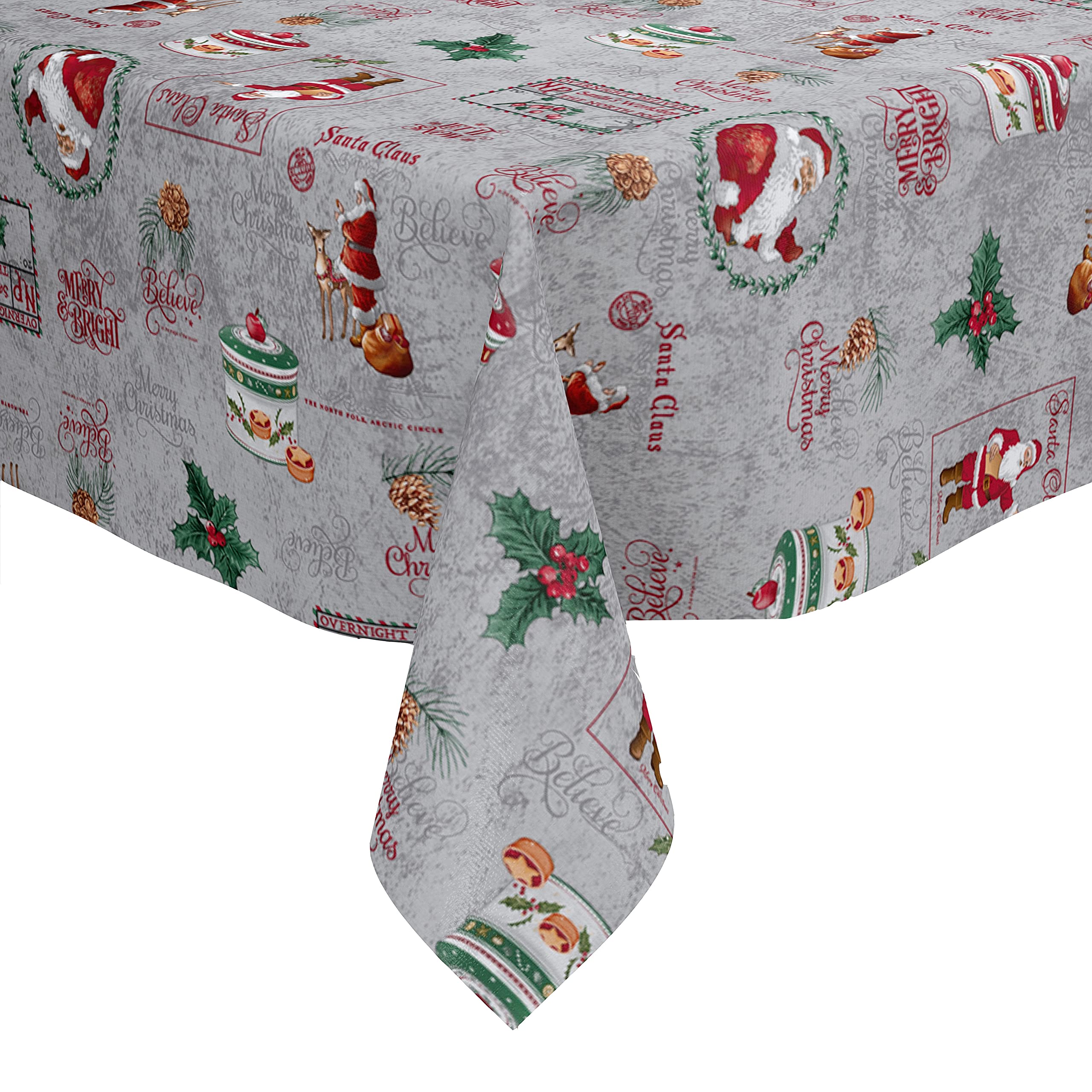 Karina Home Christmas Santa Claus Grey PVC Vinyl Wipe Clean Oilcloth Tablecloth (Grey, 200cm x 140cm)