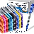 Ezzgol Permanent Markers Bulk, 150 Pack Fine Tip Multicolors Permanent Markers, 10 Assorted Colors Waterproof Markers, Premium Smear Proof Pens, Quick Drying, Office Supplies for School, Office, Home