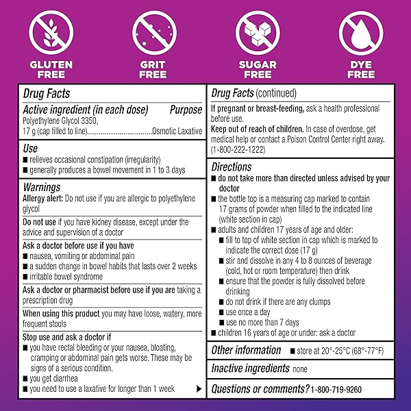 AMAZON BASIC CARE CLEARLAX, POLYETHYLENE GLYCOL 3350 POWDER FOR SOLUTION, OSMOTIC LAXATIVE, UNFLAVORED, 1.11 POUND (PACK OF 1)
