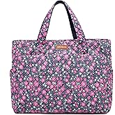 WEIBIN Tote Bag for Women,Large Zipper Multi Pockets Shoulder Handbag,Lady Crossbody Purse,Quilted Cotton Top Handle Satchel