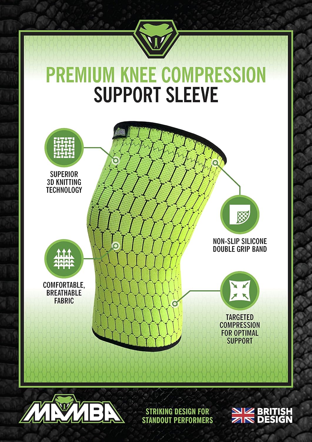 MAMBA Knee Support for Running Sports, Gym, Green, XL (Pack of 1) - Image 3