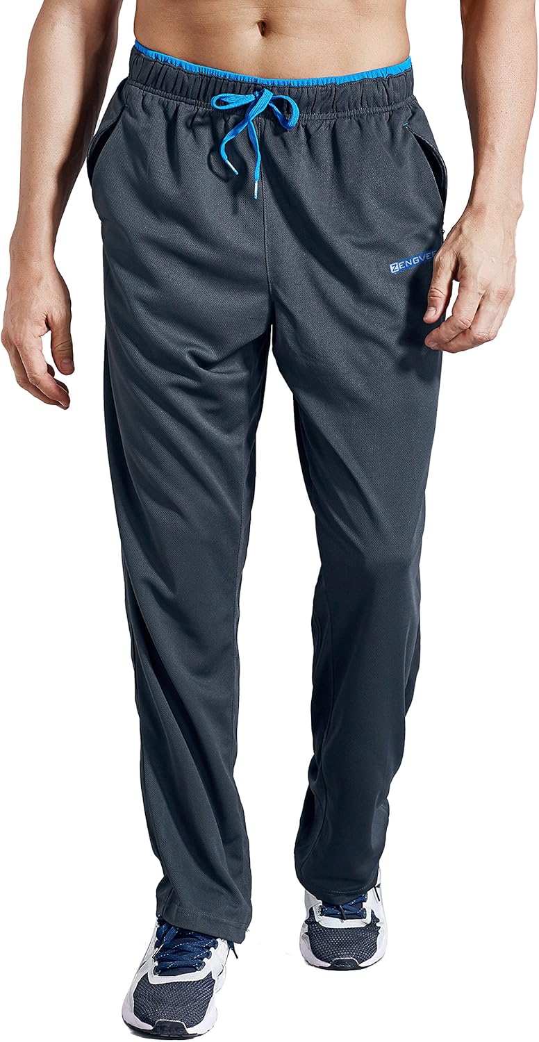 ZENGVEE Men's Sweatpants with Zipper Pockets Open Bottom Athletic Pants for Jogging, Workout, Gym, Running, Training at  Men’s Clothing store