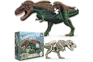 GENIUS GAMES Tyrannosaurus Rex Dinosaur Jigsaw Puzzle | 100-Piece Double Sided Floor Puzzle with Glow-in-The-Dark Skeleton On Other Side | 4 FT Scientifically Accurate Dino Illustration | Educational Toy for Kids