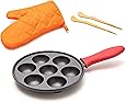 Cast Iron Aebleskiver Pan for Authentic Danish Stuffed Pancakes - Complete with Bamboo Skewers, Silicone Handle and Oven Mitt - by KUHA