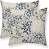 Dahlia Pillow Covers 20x20 Inch Set of 2 Summer Rust Geometric Flower Outdoor Decorative Throw Pillows Farmhouse Navy Blue Pillow Case Linen Square Cushion Cover for Home Sofa Bedroom Living Room