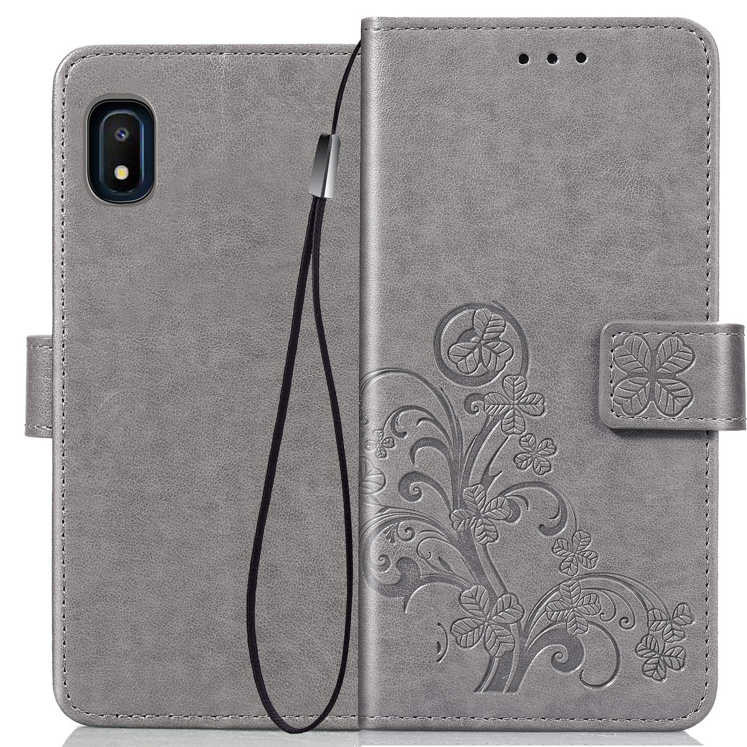 Halnziye Case for Samsung Galaxy A10E, Magnetic Closure Soft TPU Flip Leather Wallet Phone Case with Kickstand Card Slots Designed for Samsung Galaxy A10E Cover (Grey)