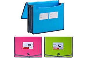 FANWU 3 Pack Plastic Expanding File Wallet Document Organizer with Elastic Cord & Button Closure, Letter Size, 3.5" Expansion, Poly A4 Expandable File Folder for School Office Home Organization
