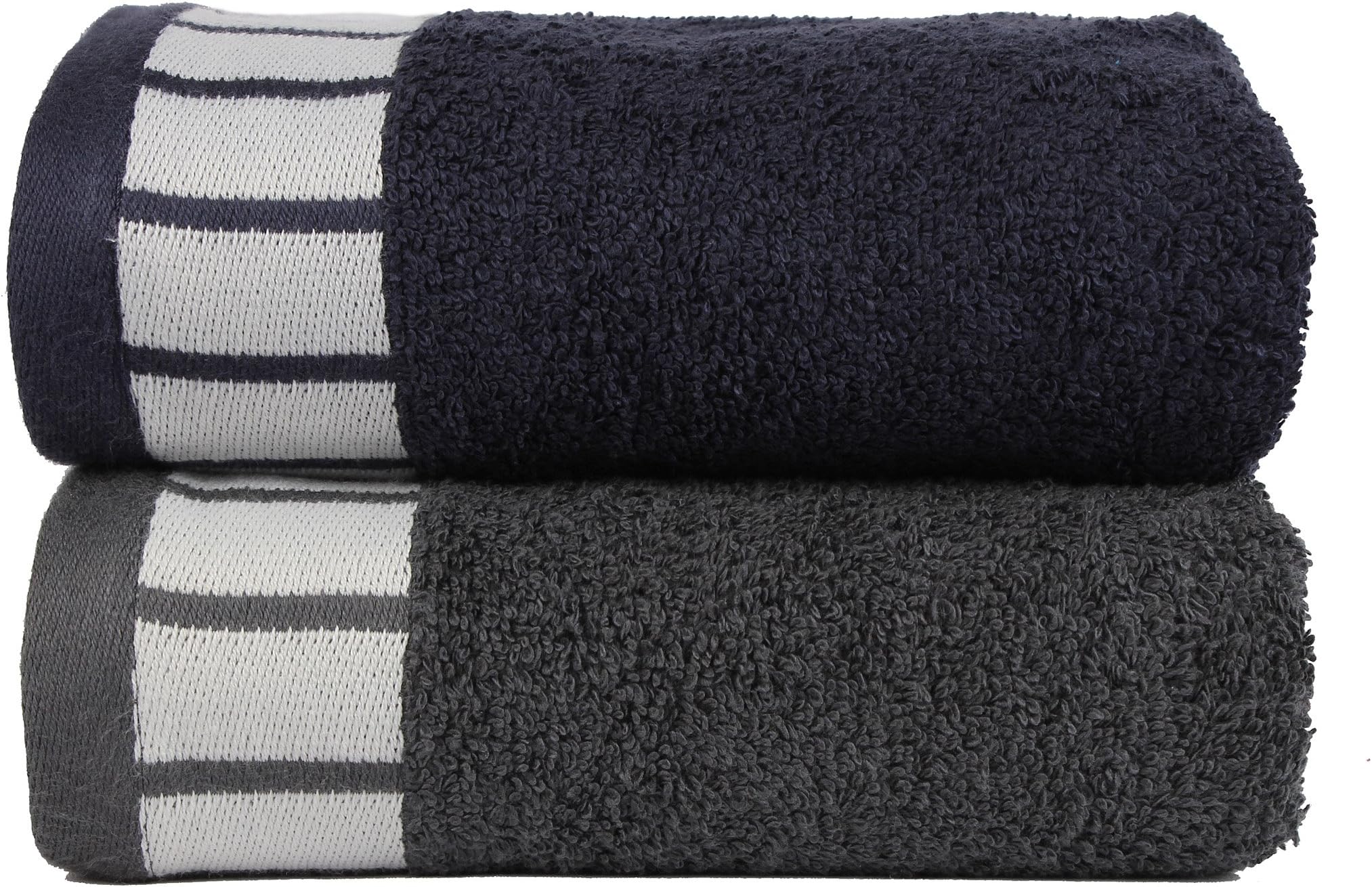 Trident 550gsm Extra Large (20 inches by 28 inches) Cotton 2 Pieces Combo Hand Towels - Midnight Blue & Grey