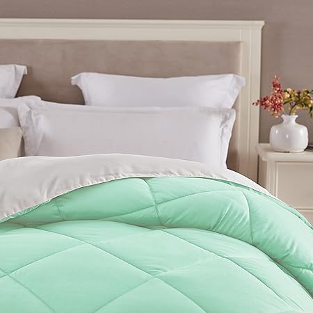 Twin Full Queen King Bed Solid Mint Green Gray Grey Reversible 3pc Comforter Set Home Garden Patterer Bedding
