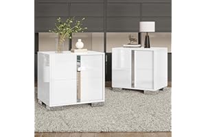 LUXOAK 23.6'' Nightstand Set of 2 with Drawers, Modern End Table with High Gloss UV Finish, Electroplated Pull Handle, Bedsid