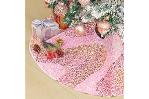 Lewondr Christmas Tree Skirt, 36 inches Sequin Tree Skirts for Christmas Day, Large GlitteryChristmas Tree Skirt, Vintage Christmas Tree Decoration for Home Decor Party Shop, Pink