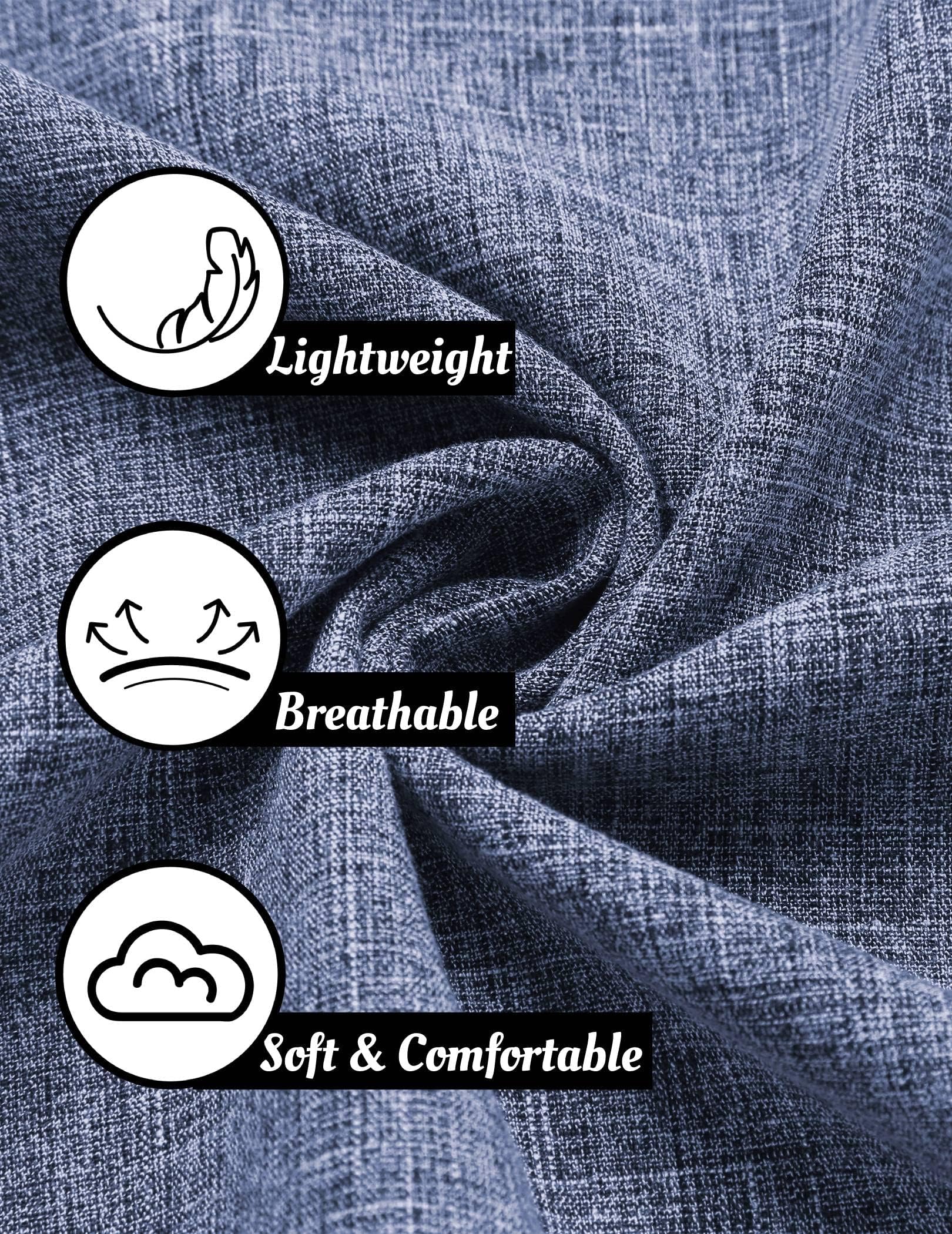 COOFANDY Leinenhemd Herren Kurzarm Hemden Sommerhemd Regular Fit Leinen Shirt Button Down Freizeithemd Tiefes Blau M 5