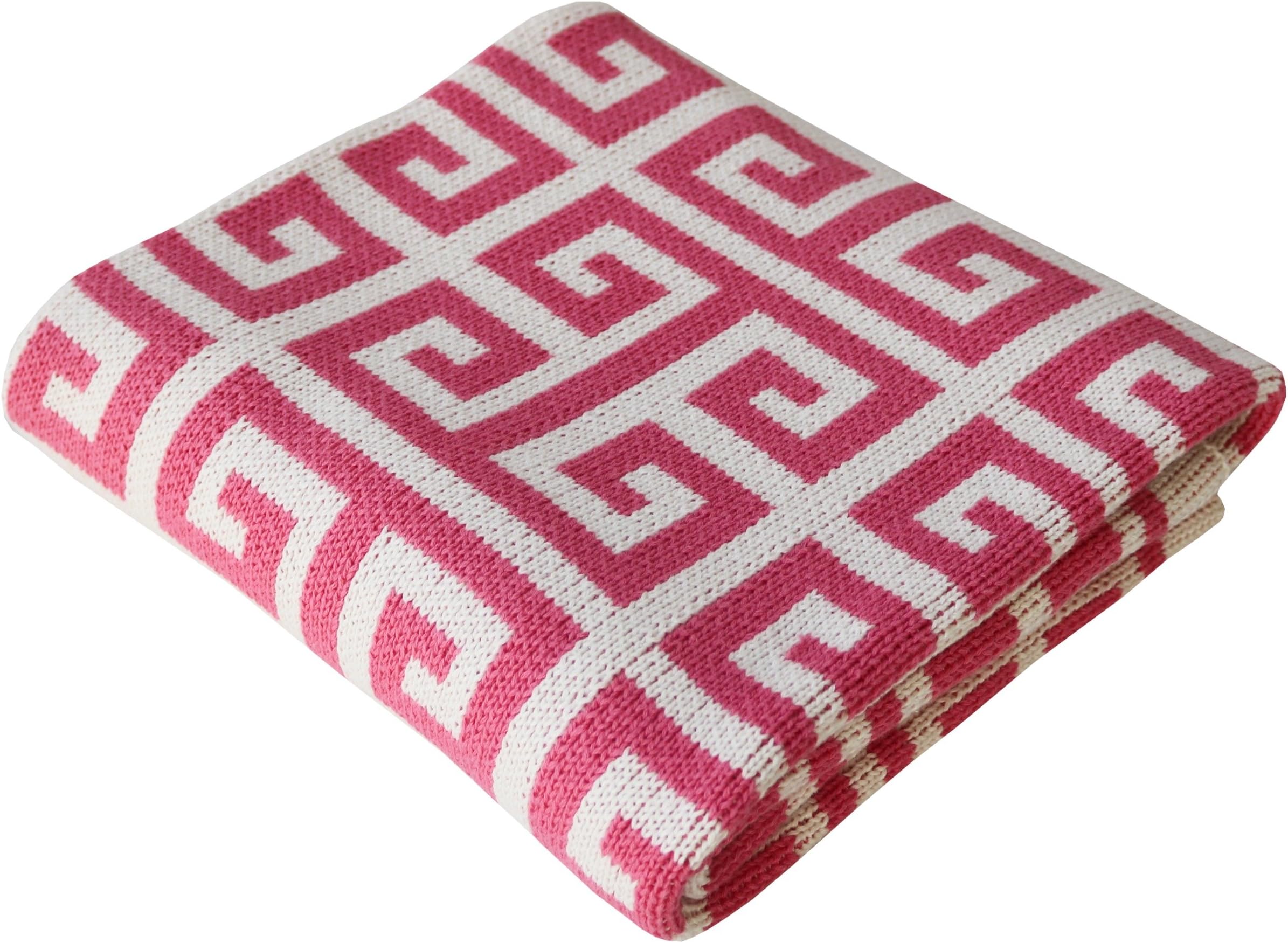 Soft Cotton Knit Baby Pram Nursery Blanket | Greek Key 76x101cm