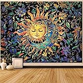 Aipon Sun and Moon Tapestry for Bedroom Boho Hippie Floral Wall Tapestry Aesthetic Vintage Stained Glass Plant Small Tapestries Wall Hanging for Living Room Dorm 60 x 44 Inch