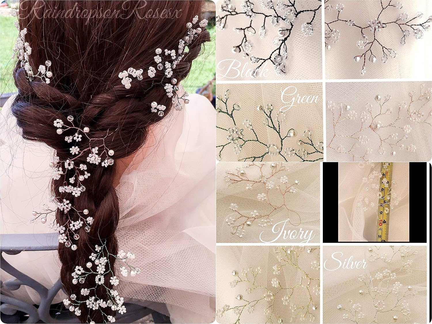 Gypsophila Bridal Hair Vine Sprigs Coloured Wire Hairpiece