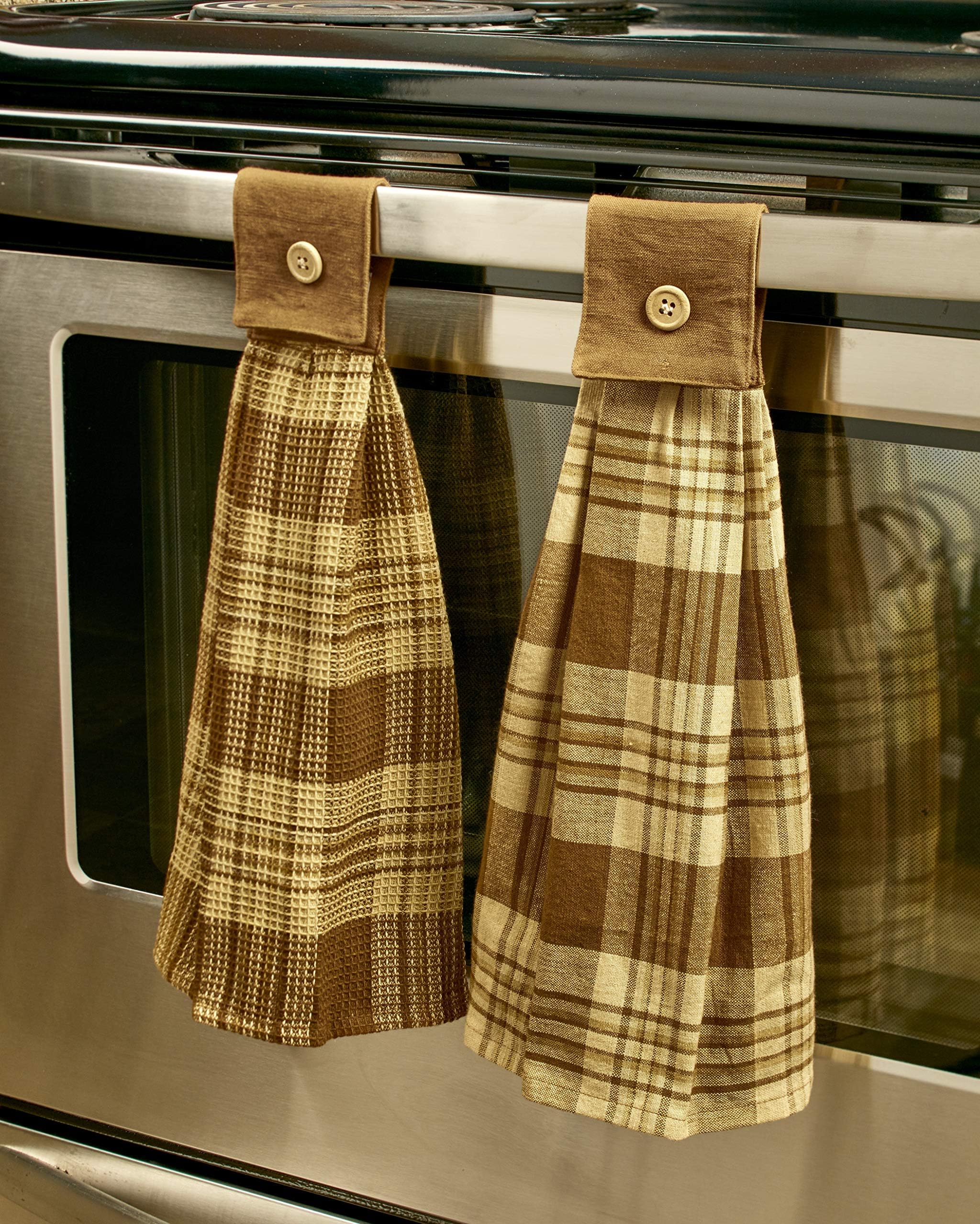 The Lakeside Collection Rustic Country Kitchen Towels - Set of 2 Hanging Hand & Dish Cloths - Mocha