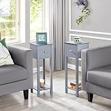 Yaheetech Grey Slim Bedside Table Set of 2 with Drawer 25x25x70cm view 2