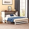 Queen Size Murphy Bed with Charging Station and Large Storage Drawer, Muti-Functional Cabinet Bed Chest for Home Office or Small Room
