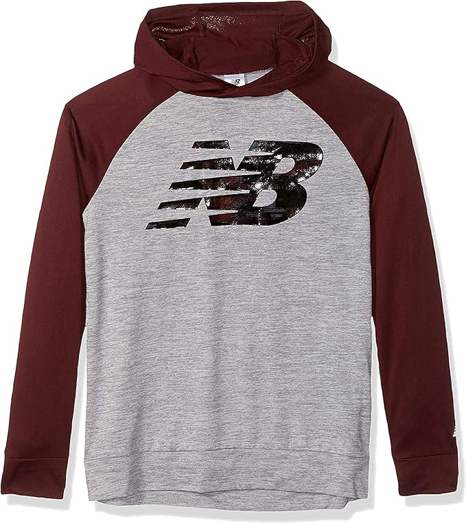 New Balance Boys' Hooded Performance Top Sweatshirt, Burgundy/Steel, 7 UK: Amazon.co.uk: Clothing
