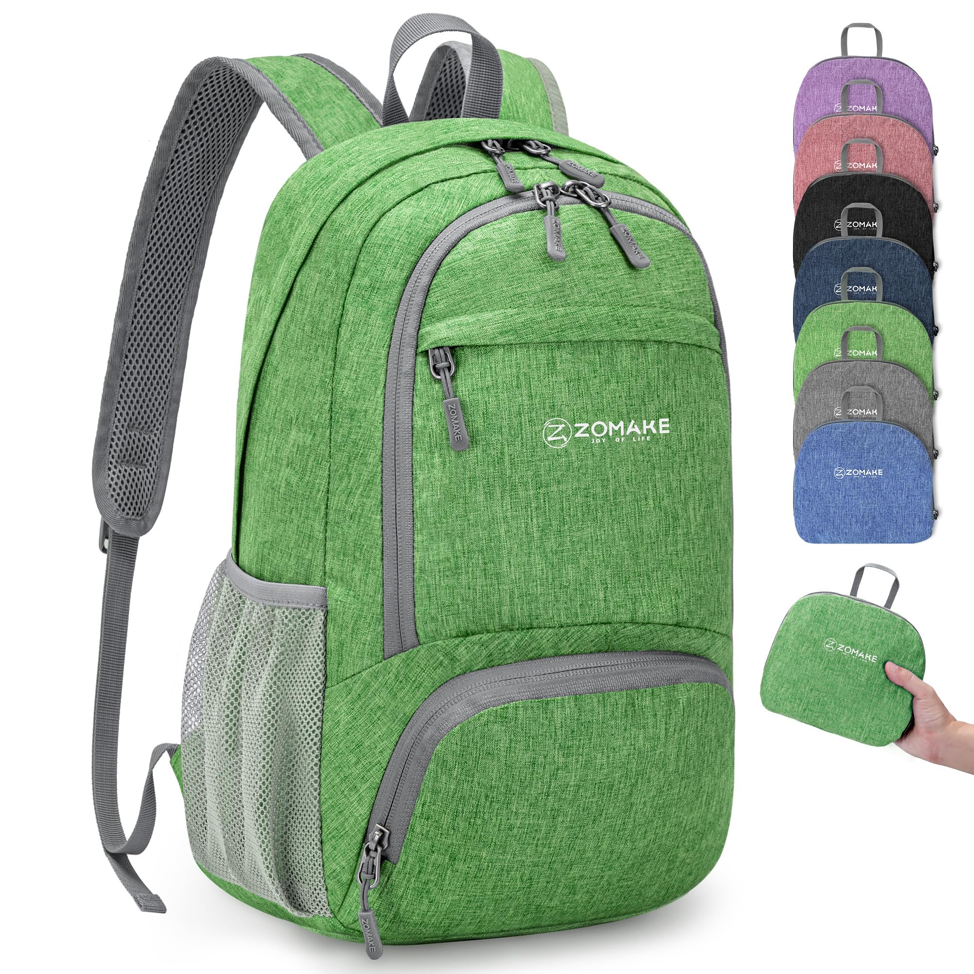 ZOMAKE Lightweight Foldable Backpack, Packable Rucksack Folding Small Back Pack 20L Foldaway Ultralight Daypack Collapsible for Women Men Travel Hiking Walking (Dark Green)