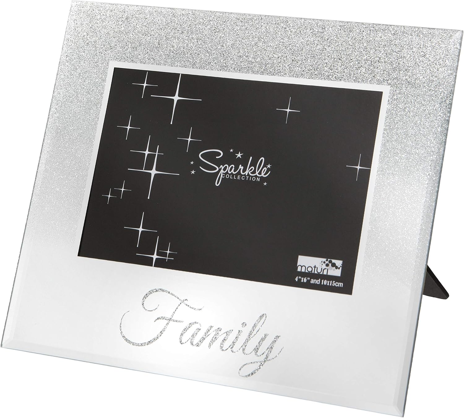 Maturi Mirrored Silver Glitter 6 x 4 Inch Photo Frame Family, 6x4