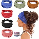 GiLi 6 Pack Wide Headbands for Women Non Slip Soft Elastic Hair Bands Yoga Running Sports Workout Gym Head Wraps, Knotted Cotton Cloth African Turbans Bandana (with 6 Pcs Hair Ties)