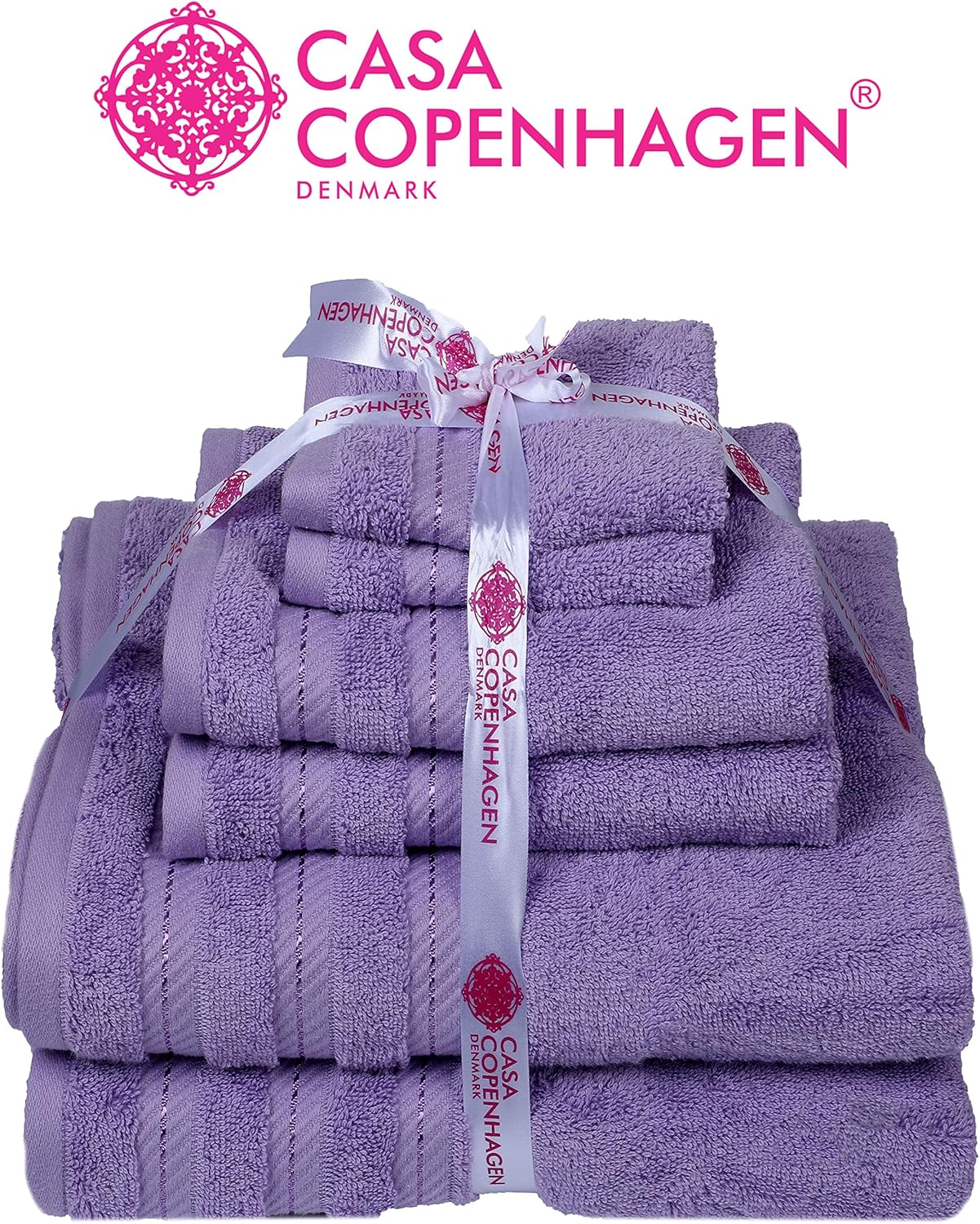 CASA COPENHAGEN Denmark Soft Linen Premium, 6 Piece Kitchen and Bathroom Egyptian Cotton Towel Set, [Worth $72.95] -"Purple Rose (2 King Size Bath Towel, 2 Hand Towels, 2 Face Towels, 2 Face Towels: Home & Kitchen