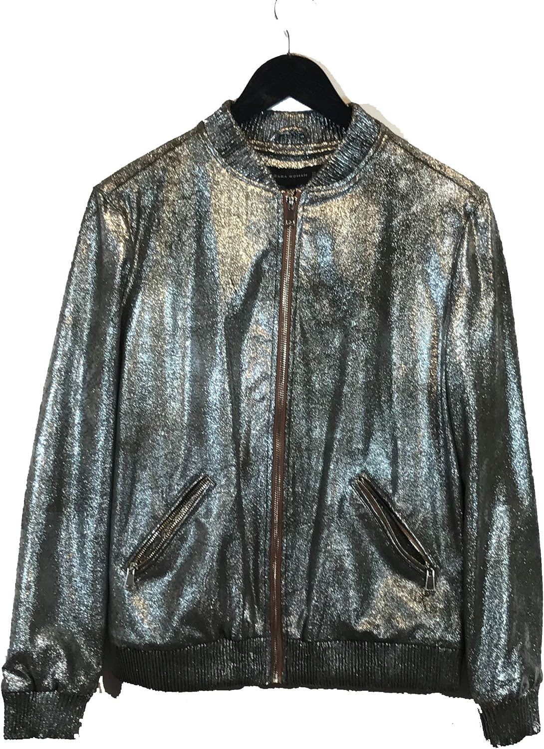 zara metallic bomber jacket