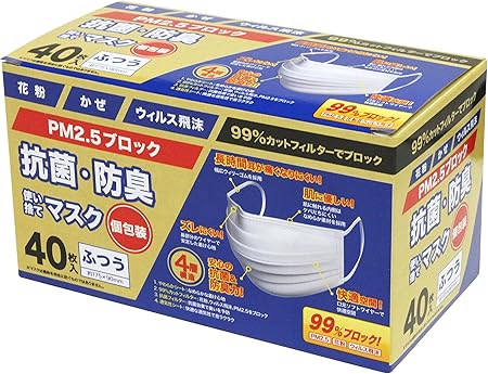 リードヘルスケア 抗菌 防臭使い捨てマスク ふつう 個包装 40枚