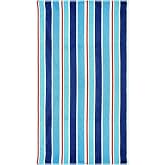 SUPERIOR 100% Cotton Luxury Beach Towels - Oversized Beach Towel, 450 GSM Swim Towel, Red, White, & Blue Ocean Stripes (34" x