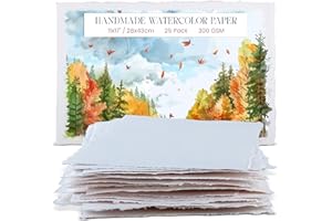 Wanderings Thick Handmade Watercolor Paper with Deckle Edge - 11x17" / 28x43cm - 300 GSM - Premium White Cold Press Textured 