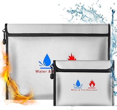 ABSOK Fireproof Document Bag Set 15x11 and 9x7 Inches Fire Resistant Safe