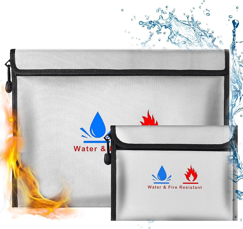 ABSOK Fireproof Document Bag Set 15x11 and 9x7 Inches Fire Resistant Safe