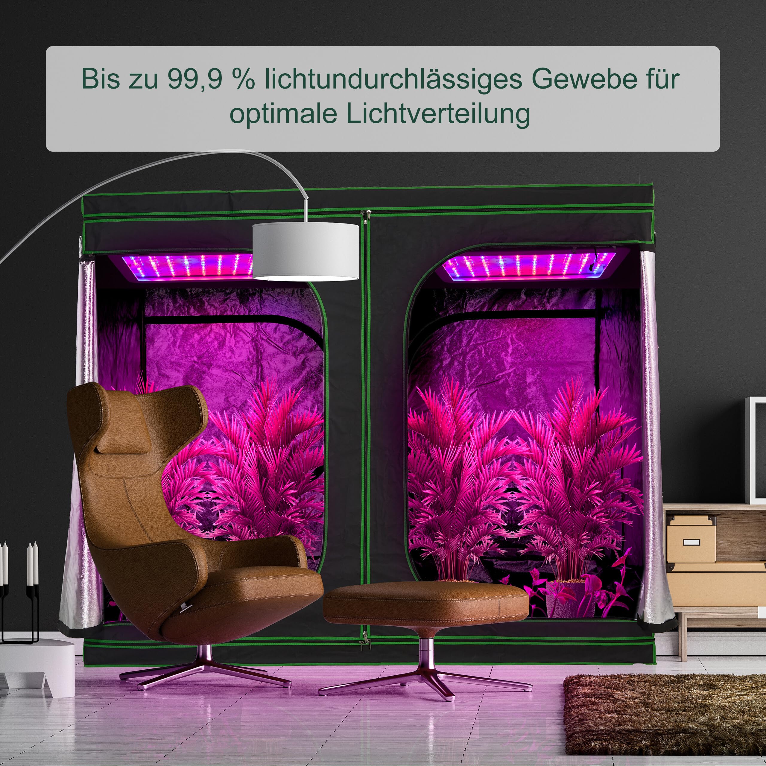 Relaxdays Growzelt, HxBxT: 180x80x80 cm, reflektierende Innenfolie, lichtundurchlässig, indoor Zuchtzelt, schwarz/grün 2