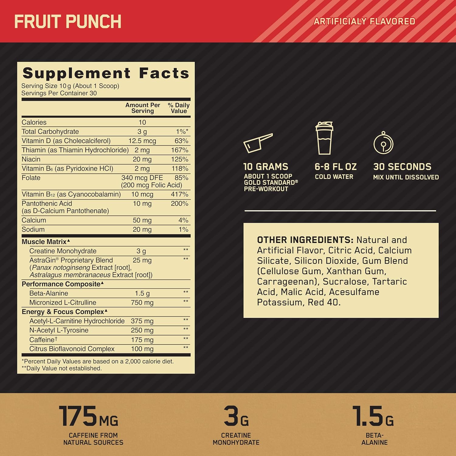 OPTIMUM NUTRITION Gold Standard Pre-Workout with Creatine, Beta-Alanine, and Caffeine for Energy, Flavor: Fruit Punch, 30 Servings: Health & Personal Care