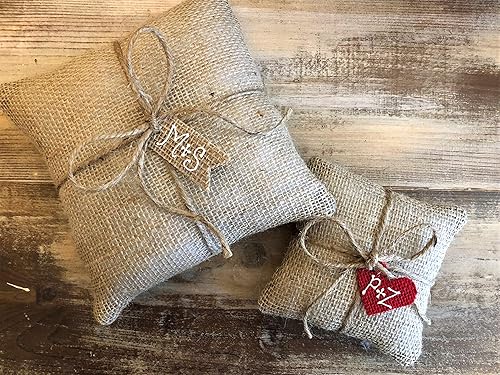 Amazon Com Natural Burlap Ring Bearer Pillow With Jute Twine And
